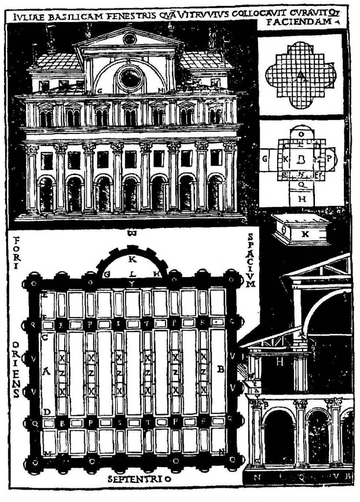 Afb. 11. Afbeelding van de Basilica te Fano volgens de Vitruvins-vertaling van Cesare Cesariano, Como 1521.