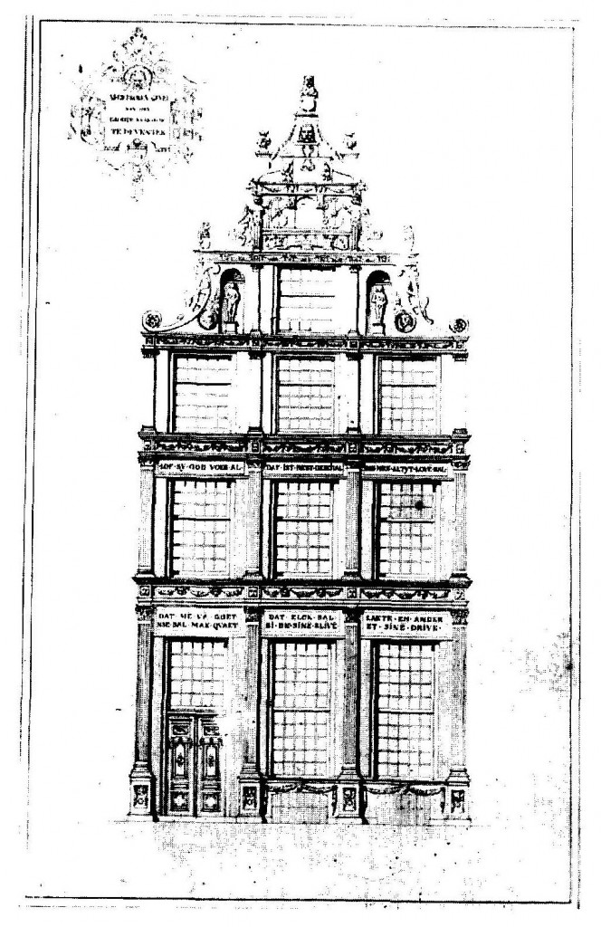 Afb.4. Deventer, huis ‘De Schuur’, 1558, gesloopt in 1862, naar tekening van B. Looman (foto Rijksdienst voor de Monumentenzorg, Zeist).